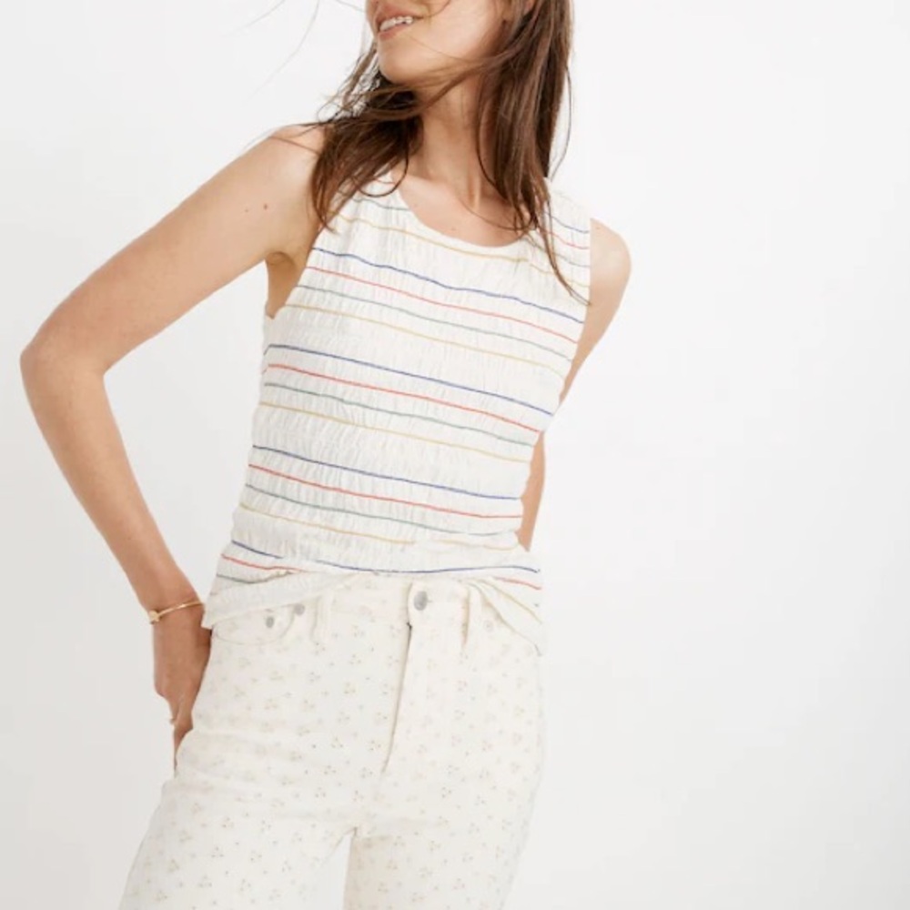 Madewell Texture & Thread Rainbow-Stitch Smocked Tank Top Nwot